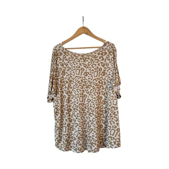 Amazon Women's V-Neck Leopard Soft Stretch Cold Shoulder Top Size XXL Beige Tan - Picture 7 of 8